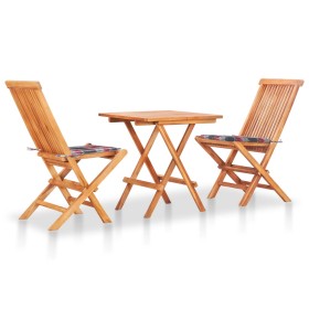 3-teiliges Bistroset aus Teakholz mit rot karierten Kissen von vidaXL, Gartensets - Ref: Foro24-3063238, Preis: 205,99 €, Rab...