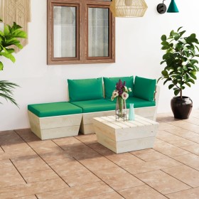 Garden furniture made of 4-piece pallets and fir wood cushions by vidaXL, Garden sets - Ref: Foro24-3063437, Price: 218,99 €,...