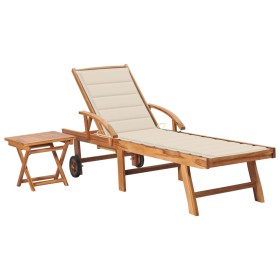 Lounger with solid teak wood table and cushion by vidaXL, Loungers - Ref: Foro24-3063023, Price: 310,30 €, Discount: %