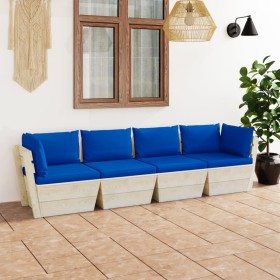 4-Sitzer-Gartensofa aus Paletten mit Kissen aus Tannenholz von vidaXL, Gartensets - Ref: Foro24-3063454, Preis: 388,49 €, Rab...