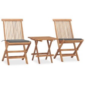 Folding garden dining set 3 pieces teak wood cushions by vidaXL, Garden sets - Ref: Foro24-3063199, Price: 162,29 €, Discount: %