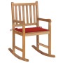 Silla mecedora de madera maciza de teca con cojín rojo de vidaXL, Sillas de jardín - Ref: Foro24-3062763, Precio: 171,99 €, D...