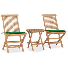 Klappbare Garten-Essgruppe, 3-teilig, Kissen aus Teakholz von vidaXL, Gartensets - Ref: Foro24-3063176, Preis: 160,99 €, Raba...