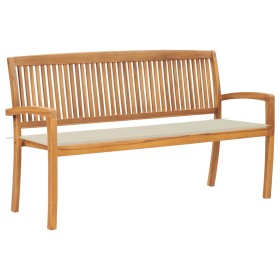 Stackable garden bench with solid teak wood and cushion, 159 cm. by vidaXL, garden benches - Ref: Foro24-3063308, Price: 252,...