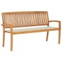 Stackable garden bench with solid teak wood and cushion, 159 cm. by vidaXL, garden benches - Ref: Foro24-3063308, Price: 240,...