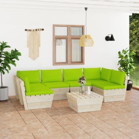 7-piece pallet garden furniture and fir wood cushions by vidaXL, Garden sets - Ref: Foro24-3063599, Price: 492,06 €, Discount: %