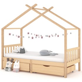 Estructura cama niños con cajones madera maciza pino 90x200 cm de vidaXL, Cunas y camas para niños - Ref: Foro24-322147, Prec...