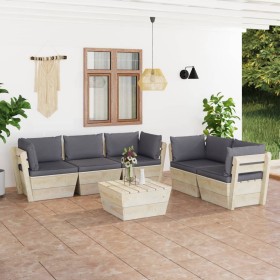 Garden furniture made of 6 pallet pieces and fir wood cushions. by vidaXL, Garden sets - Ref: Foro24-3063516, Price: 441,99 €...