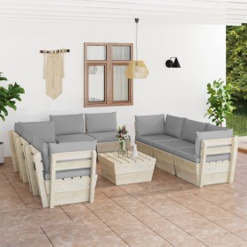 9-teilige Gartenmöbel aus Paletten und Kissen aus Tannenholz von vidaXL, Gartensets - Ref: Foro24-3063649, Preis: 744,14 €, R...