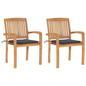 Garden chairs 2 units with anthracite gray teak wood cushions by vidaXL, Garden chairs - Ref: Foro24-3063252, Price: 250,63 €...