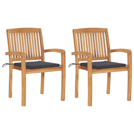 Garden chairs 2 units with anthracite gray teak wood cushions by vidaXL, Garden chairs - Ref: Foro24-3063252, Price: 250,63 €...