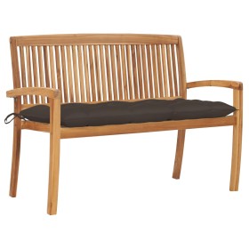 Stackable garden bench and cushion solid teak wood 128.5 cm by vidaXL, garden benches - Ref: Foro24-3063302, Price: 213,99 €,...