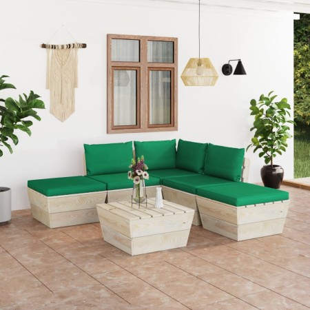 6-piece pallet garden furniture and fir wood cushions by vidaXL, Garden sets - Ref: Foro24-3063497, Price: 385,32 €, Discount: %