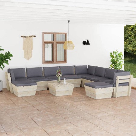 11-piece pallet garden furniture and fir wood cushions by vidaXL, Garden sets - Ref: Foro24-3063684, Price: 769,99 €, Discoun...