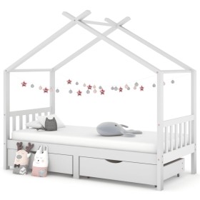 Children's bed frame with solid white wood drawers 90x200 cm by vidaXL, Cribs and beds for children - Ref: Foro24-322150, Pri...