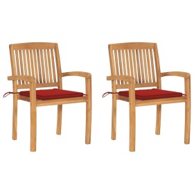 Garden chairs 2 units with red solid teak wood cushions by vidaXL, Garden chairs - Ref: Foro24-3063258, Price: 263,05 €, Disc...