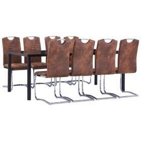 9-piece brown artificial suede leather dining set by vidaXL, Furniture sets for kitchens and dining rooms - Ref: Foro24-30531...