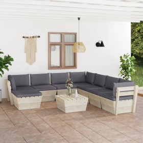 9-piece pallet garden furniture and fir wood cushions by vidaXL, Garden sets - Ref: Foro24-3063660, Price: 622,99 €, Discount: %