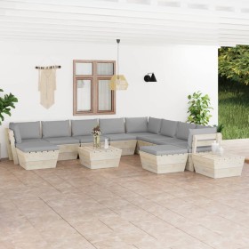 12-piece pallet garden furniture and fir wood cushions by vidaXL, Garden sets - Ref: Foro24-3063697, Price: 750,99 €, Discoun...