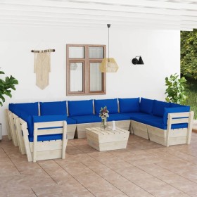 10-piece pallet garden furniture and fir wood cushions by vidaXL, Garden sets - Ref: Foro24-3063634, Price: 736,27 €, Discoun...