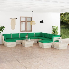 12-piece pallet garden furniture and fir wood cushions by vidaXL, Garden sets - Ref: Foro24-3063701, Price: 750,36 €, Discoun...