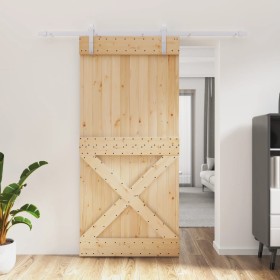 Schiebetür mit Beschlägen aus massivem Kiefernholz 95x210 cm von vidaXL, Türen - Ref: Foro24-3203042, Preis: 198,86 €, Rabatt: %