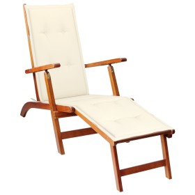 Garden lounger with footrest and cushion in solid acacia wood by vidaXL, Loungers - Ref: Foro24-3064016, Price: 143,18 €, Dis...