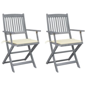 Folding garden chairs 2 pcs cushions solid acacia wood by vidaXL, Garden chairs - Ref: Foro24-3064484, Price: 119,40 €, Disco...