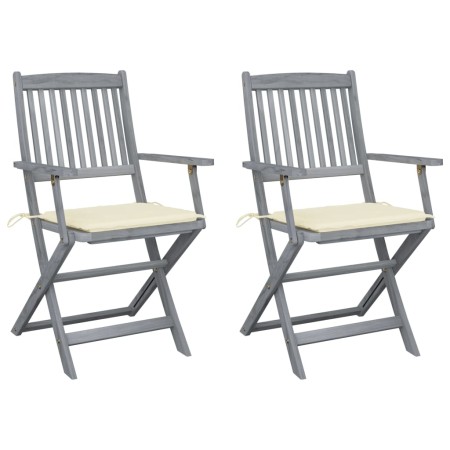 Folding garden chairs 2 pcs cushions solid acacia wood by vidaXL, Garden chairs - Ref: Foro24-3064484, Price: 120,42 €, Disco...