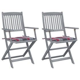 Folding garden chairs 2 pcs solid acacia wood and cushions by vidaXL, Garden chairs - Ref: Foro24-3064495, Price: 99,79 €, Di...