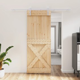 Schiebetür mit Beschlägen aus massivem Kiefernholz, 80 x 210 cm von vidaXL, Türen - Ref: Foro24-3203039, Preis: 159,67 €, Rab...