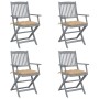 Folding garden chairs 4 pcs with solid acacia wood cushions by vidaXL, Garden chairs - Ref: Foro24-3064527, Price: 191,56 €, ...