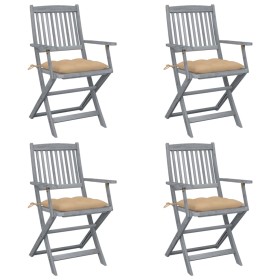 Folding garden chairs 4 pcs with solid acacia wood cushions by vidaXL, Garden chairs - Ref: Foro24-3064527, Price: 191,75 €, ...