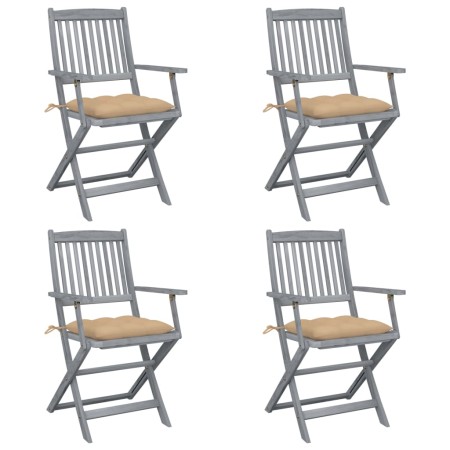 Folding garden chairs 4 pcs with solid acacia wood cushions by vidaXL, Garden chairs - Ref: Foro24-3064527, Price: 191,56 €, ...