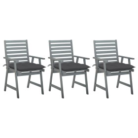 Garden dining chairs 3 pcs solid acacia wood and cushions by vidaXL, Garden chairs - Ref: Foro24-3064443, Price: 273,80 €, Di...