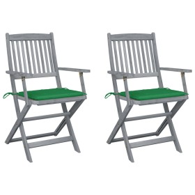 Folding garden chairs 2 pcs cushions solid acacia wood by vidaXL, Garden chairs - Ref: Foro24-3064487, Price: 115,69 €, Disco...