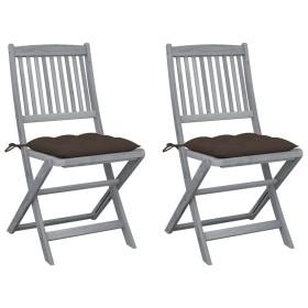 Folding garden chairs 2 units with solid acacia wood cushions by vidaXL, Garden chairs - Ref: Foro24-3064559, Price: 130,99 €...