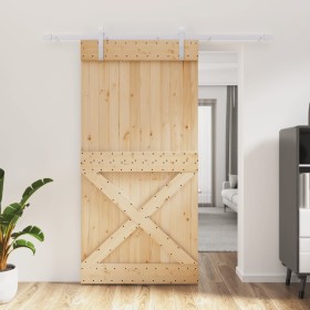 Puerta corredera con herrajes madera maciza de pino 100x210 cm de vidaXL, Puertas - Ref: Foro24-3203043, Precio: 182,99 €, De...