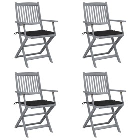 Folding garden chairs 4 pcs cushions solid acacia wood by vidaXL, Garden chairs - Ref: Foro24-3064516, Price: 195,75 €, Disco...