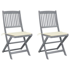 Folding garden chairs 2 units with solid acacia wood cushions by vidaXL, Garden chairs - Ref: Foro24-3064538, Price: 133,03 €...