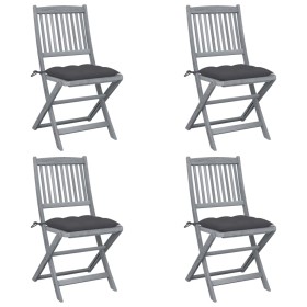 Folding garden chairs 4 pcs with solid acacia wood cushions by vidaXL, Garden chairs - Ref: Foro24-3064578, Price: 198,99 €, ...