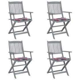 Folding garden chairs 4 pcs solid acacia wood and cushions by vidaXL, Garden chairs - Ref: Foro24-3064522, Price: 177,99 €, D...