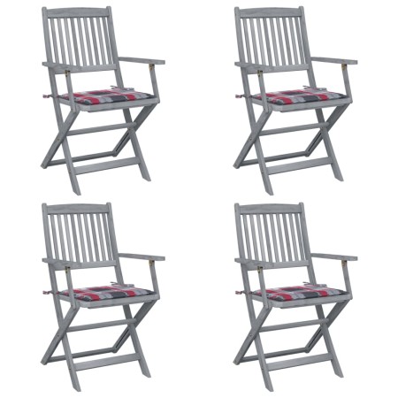 Folding garden chairs 4 pcs solid acacia wood and cushions by vidaXL, Garden chairs - Ref: Foro24-3064522, Price: 177,99 €, D...