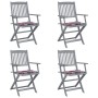 Folding garden chairs 4 pcs solid acacia wood and cushions by vidaXL, Garden chairs - Ref: Foro24-3064522, Price: 177,99 €, D...