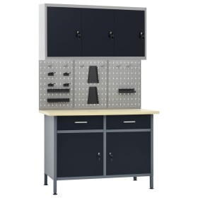 Werkbank mit drei Wandpaneelen und einem Schrank von vidaXL, Arbeitstische - Ref: Foro24-3053438, Preis: 513,77 €, Rabatt: %