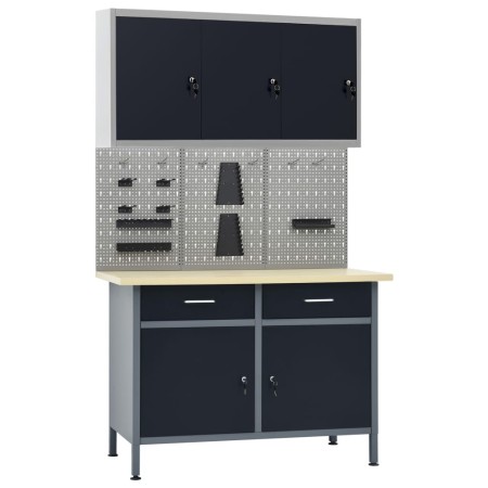 Werkbank mit drei Wandpaneelen und einem Schrank von vidaXL, Arbeitstische - Ref: Foro24-3053438, Preis: 512,99 €, Rabatt: %