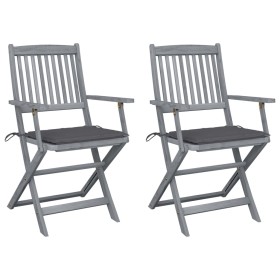 Folding garden chairs 2 pcs cushions solid acacia wood by vidaXL, Garden chairs - Ref: Foro24-3064482, Price: 120,65 €, Disco...