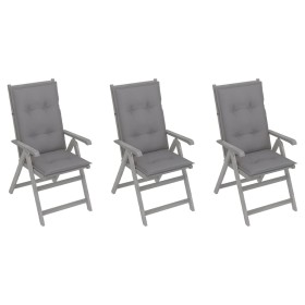 Reclining garden chairs 3 pcs solid acacia wood cushions by vidaXL, Garden chairs - Ref: Foro24-3064744, Price: 236,99 €, Dis...