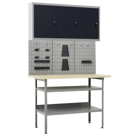 Werkbank mit drei Wandpaneelen und einem Schrank von vidaXL, Arbeitstische - Ref: Foro24-3053436, Preis: 323,99 €, Rabatt: %