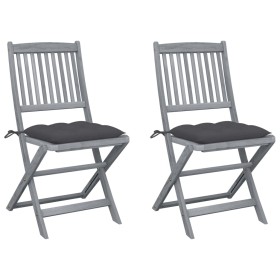 Folding garden chairs 2 pcs cushions solid acacia wood by vidaXL, Garden chairs - Ref: Foro24-3064551, Price: 112,99 €, Disco...